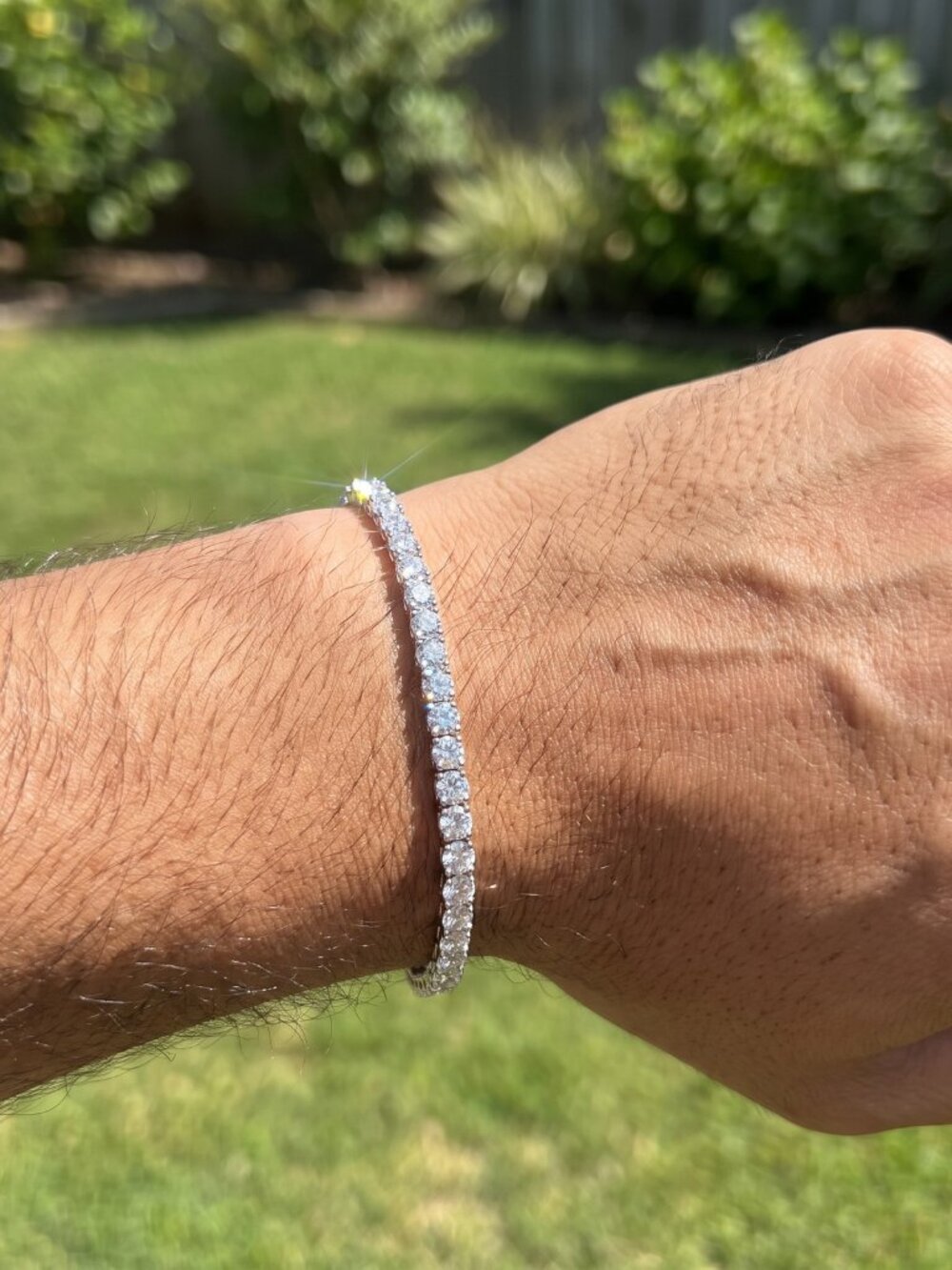 Mens Tennis Bracelet 3mm 7 Inch Moissanite Solid 925 Sterling Silver GRA